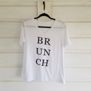 V Neck Tee | White Black Brunch Graphic Size XL